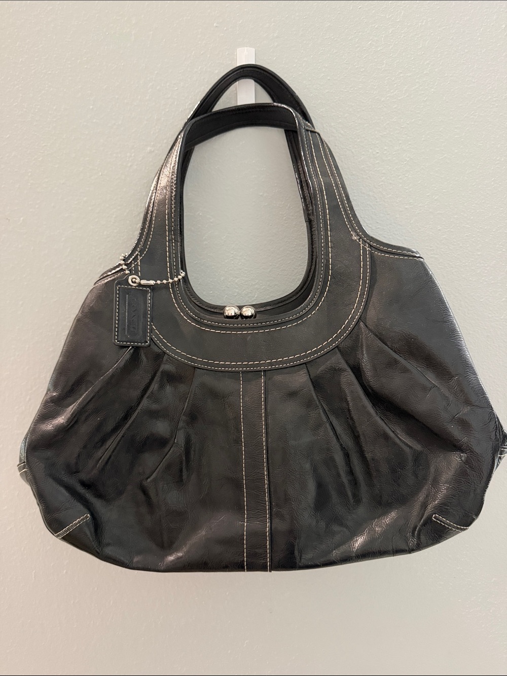 Coach Black Leather Shoulder Bag with Contrast Stitching